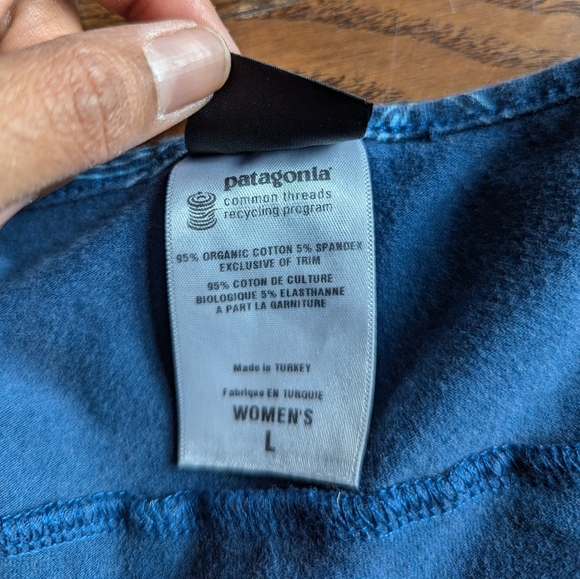 Patagonia Organic Cotton Blue Womens Mini Sun Dress Sz L Empire Waist Babydoll - Picture 4 of 6